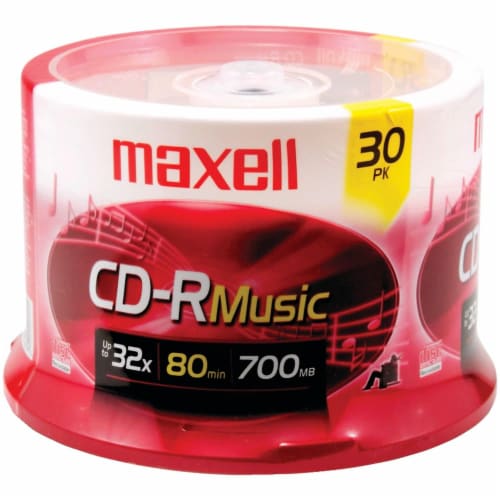 Maxell MXLCDR80MU30PK 700 MB Music CD-R Spindle 30/Pack Perspective: front