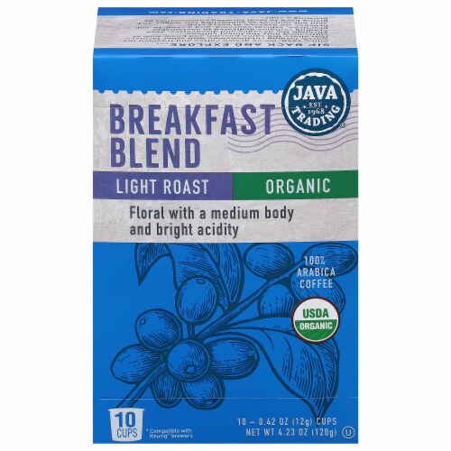Java Trading Organic Breakfast Blend Light Roast Single Serve Coffee Pods Perspective: front