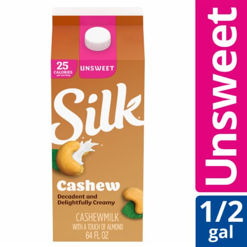 Silk Dairy Free Unsweetened Creamy Cashew Milk Half Gallon Perspective: front
