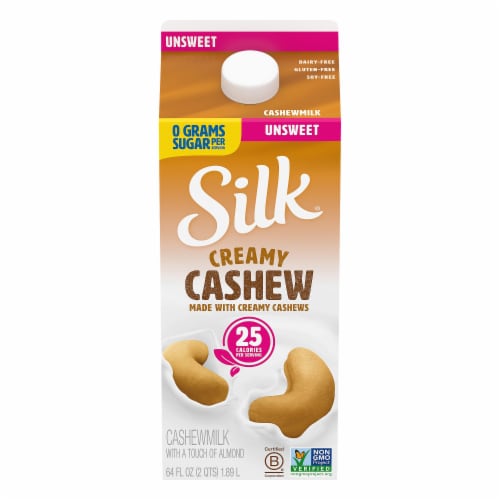 Silk Dairy Free Unsweetened Creamy Cashew Milk Half Gallon Perspective: front