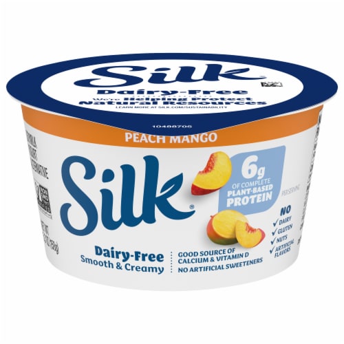 Silk Peach Mango Dairy Free Soy Milk Yogurt Cup Perspective: front