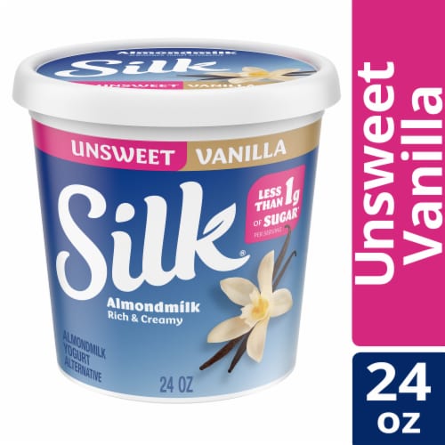 Silk Unsweetened Vanilla Dairy Free Almond Milk Yogurt Tub Perspective: front
