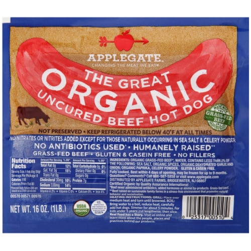 Applegate The Great Organic Uncured Beef Hot Dog Perspective: front