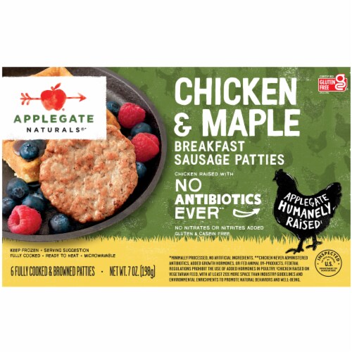 Applegate Natural Chicken & Maple Frozen Breakfast Sausage Patties Perspective: front