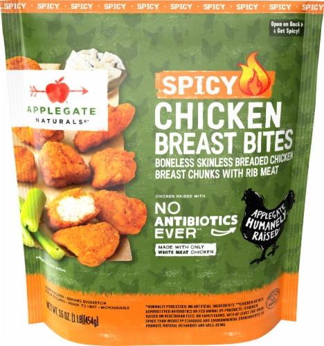 Applegate Natural Spicy Frozen Chicken Breast Bites Perspective: front