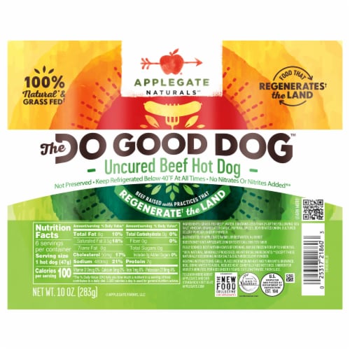 Applegate The Do Good Dog Regenerative Natural Uncured Beef Hot Dog Perspective: front