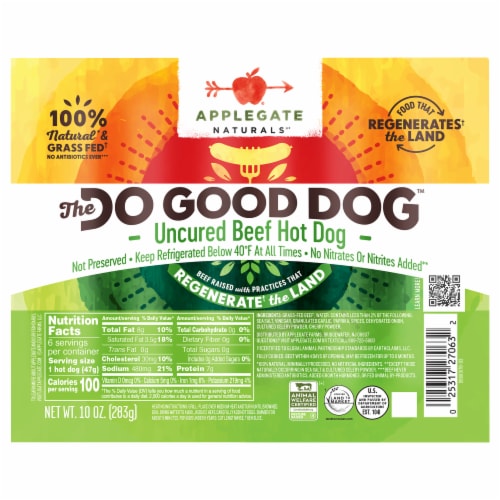 Applegate The Do Good Dog Regenerative Natural Uncured Beef Hot Dog Perspective: front