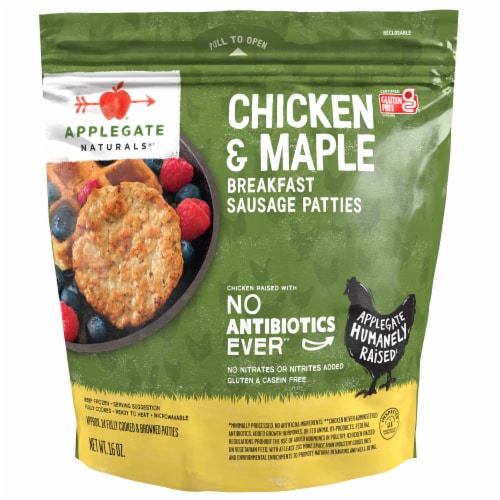 Applegate Natural Chicken & Maple Frozen Breakfast Sausage Patties Perspective: front