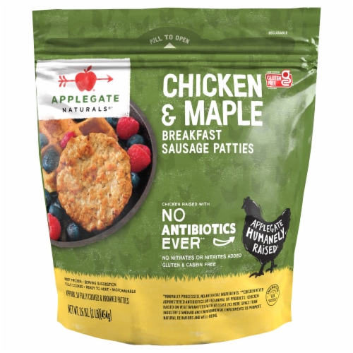 Applegate Natural Chicken & Maple Frozen Breakfast Sausage Patties Perspective: front