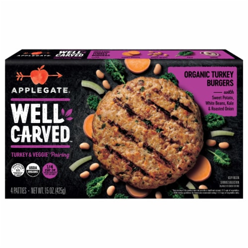 Applegate Well Carved Organic Frozen Turkey & Vegetable Burgers Perspective: front