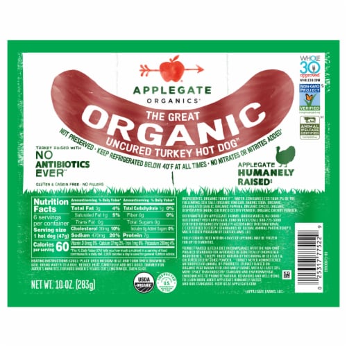 Applegate The Great Organic Uncured Turkey Hot Dog Perspective: front