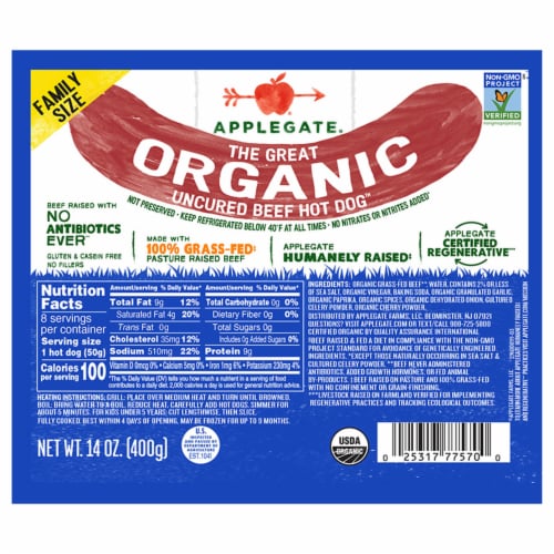 Products - Hot Dogs - The Great Organic Beef Hot Dog - 10oz - Applegate