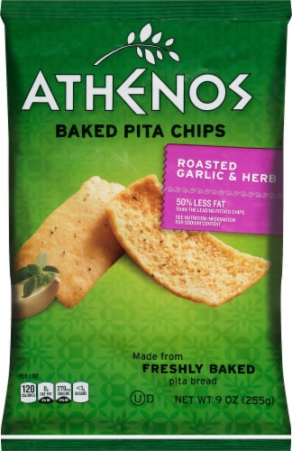 Athenos Roasted Garlic & Herb Baked Pita Chips Perspective: front
