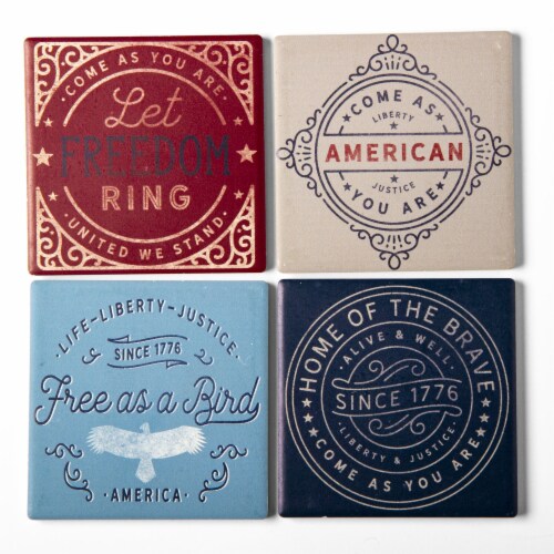 Americana Coaster Assortment Of 4 For Drinks Party Table Home Decor 4Th Of July USA Perspective: front