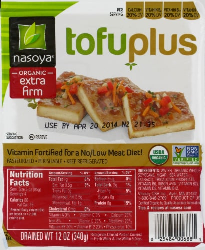 Nasoya Tofu Plus Extra Firm Tofu Perspective: front