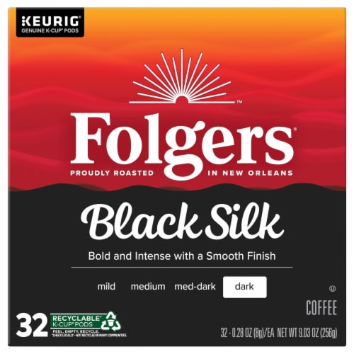 Folgers Black Silk Dark Roast Coffee, Keurig K-Cup Pods Perspective: front