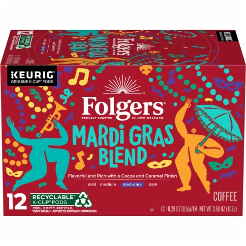 Folgers® Mardi Gras Blend Medium-Dark Roast K-Cup® Coffee Pods Perspective: front