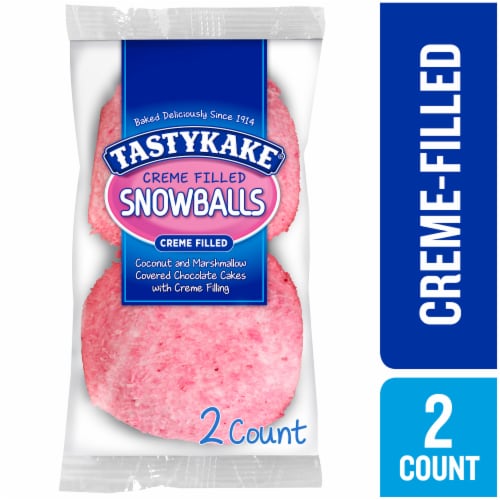 Tastykake Creme Filled Snowballs Coconut & Marshmallow Covered Chocolate Snack Cakes Perspective: front