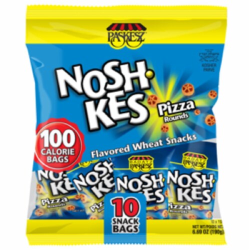 Paskesz Noshkes Pizza Rounds Flavored Wheat Snacks Perspective: front