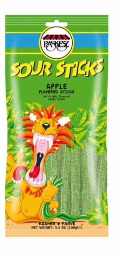 Paskesz Apple Flavored Sour Sticks Candy Perspective: front