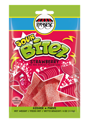 Paskesz Strawberry Sour Mini Belts Perspective: front