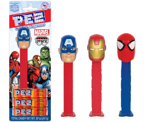 Pez® Marvel Assorted Dispenser & Fruit Candy Refills Perspective: front