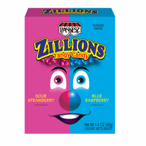 Paskesz® Strawberry & Blue Raspberry ZILLIONS Tangy Candy Perspective: front