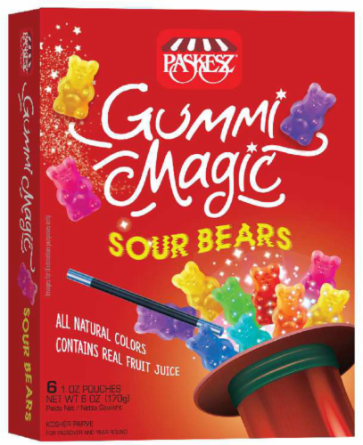 Paskesz® Gummi Magic Sour Bears Candy Packs Perspective: front
