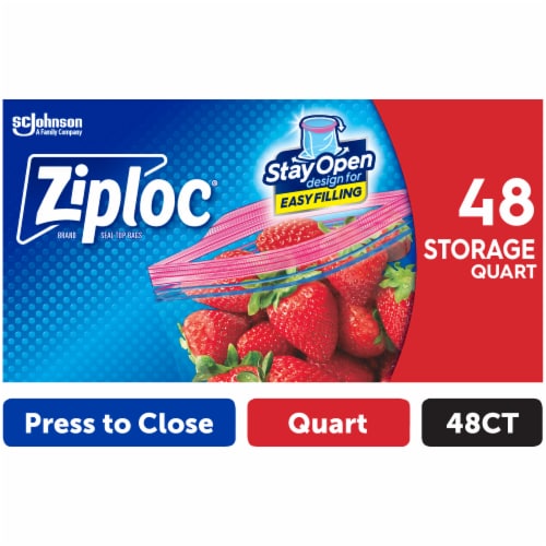 Ziploc® Brand Storage Bags with Stay Open Design for Easy Filling, 1 qt, 48 ct Perspective: front