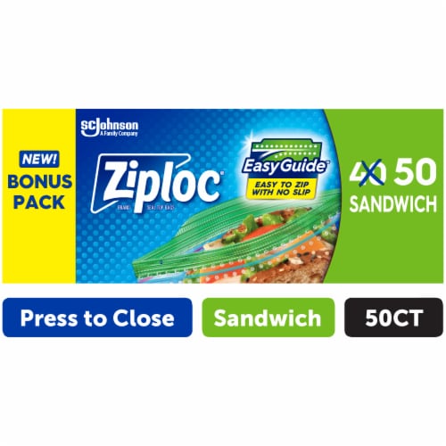 Ziploc® Sandwich Bags with EasyGuide™ 50 Count Perspective: front