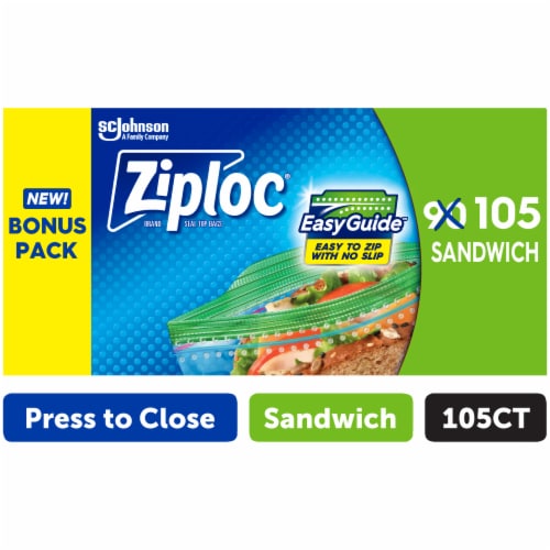 Ziploc® Sandwich Bags with EasyGuide™ 105 Count Perspective: front