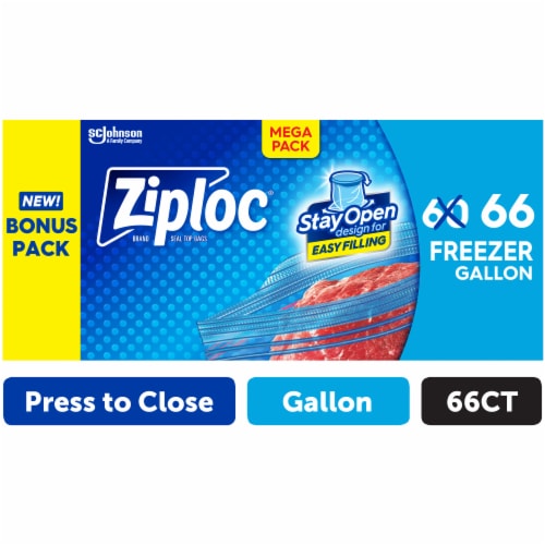 Ziploc Gallon Freezer Bags Press to Close 66 Count Perspective: front