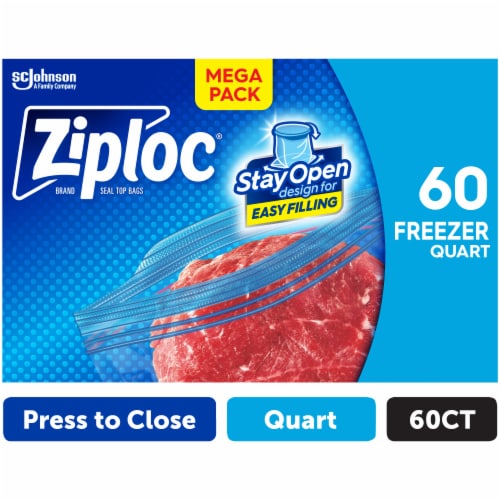 Ziploc Quart Freezer Bags Press to Close 60 Count Perspective: front