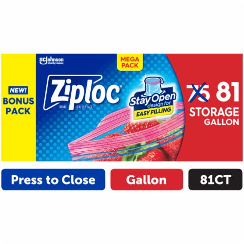 Ziploc Gallon Storage Bags Press to Close 81 Count Perspective: front