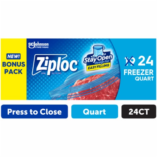 Ziploc Quart Freezer Bags Press to Close 24 Count Perspective: front