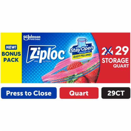 Ziploc Quart Storage Bags Press to Close 29 Count Perspective: front