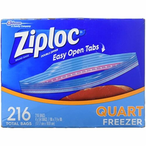 Ziploc Double Zipper Heavy Duty Quart Freezer Bags (216 CT) Perspective: front