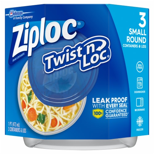 Ziploc Twist 'n Loc Round Storage Pint Containers & Lids - Clear/Blue Perspective: front