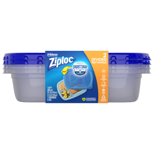 Ziploc® Divided Rectangle BPA-Free Plastic Snap Seal Food Storage Container  - 2 pack, 5 oz - Kroger