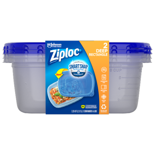 Ziploc Rectangle Food Storage Containers, Blue/Clear - 2 pack