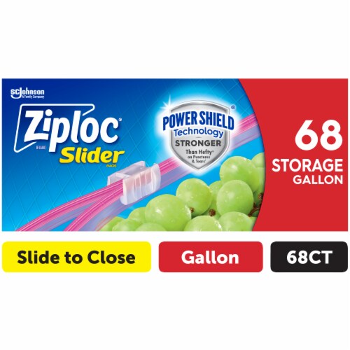 Ziploc Storage Bags, Reusable Gallon Size Slider Bags, Power Shield Technology, 68 Count Perspective: front