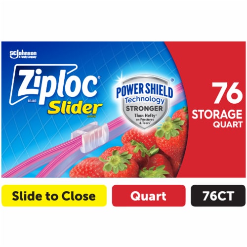 Ziploc Slider Storage Bags, Reusable Quart Size Bags, Power Shield Technology, 76 Count Perspective: front