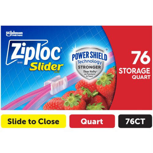Ziploc Slider Storage Bags, Reusable Quart Size Bags, Power Shield Technology, 76 Count Perspective: front