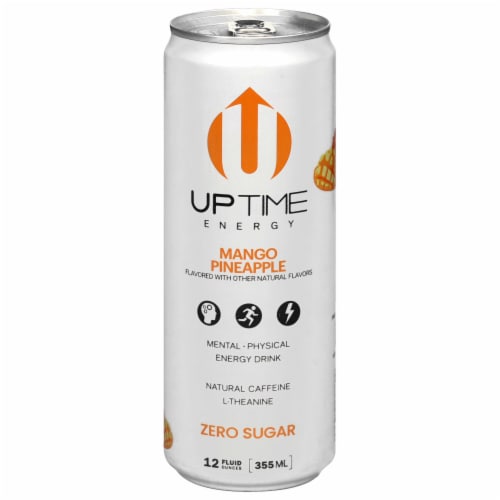 Uptime Zero Sugar Mango Pineapple Energy Drink Can Perspective: front