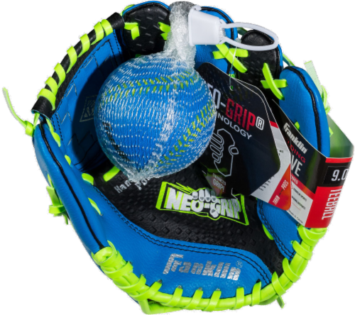 Franklin Neo-Grip® Series Baseball Glove and Ball Set - Blue/Lime Green Perspective: front