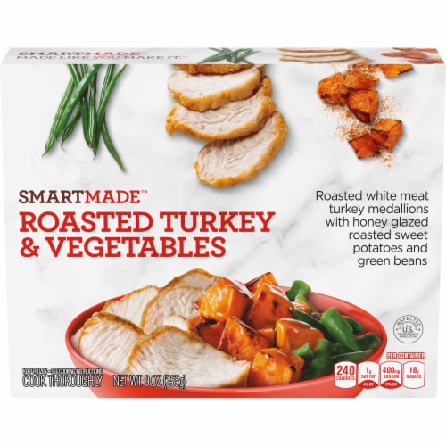 Smart Made Roasted Turkey & Vegetables with Honey Glazed Sweet Potatoes & Green Beans Frozen Meal Perspective: front