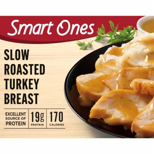Smart Ones Slow Roasted Turkey Breast with Gravy & Garlic-Herb Mashed Potatoes Frozen Meal Perspective: front