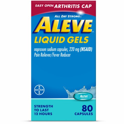 Aleve® Naproxen Sodium Pain Reliever/Fever Reducer Liquid Gels 220mg Capsules Perspective: front