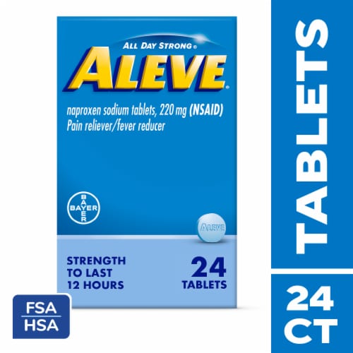 Aleve® Pain Reliever/Fever Reducer 220mg Naproxen Sodium Tablets Perspective: front