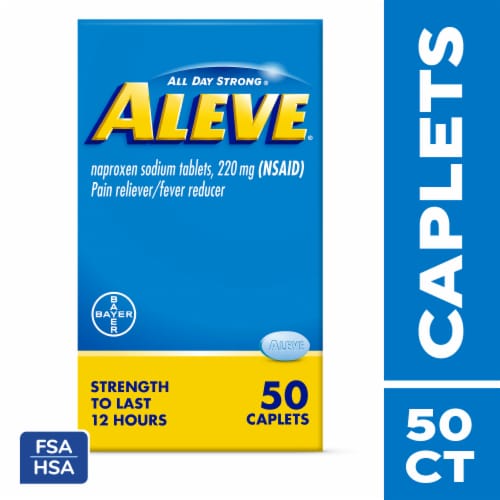 Aleve® Pain Relief & Fever Reducer 220mg Naproxen Sodium Caplets Perspective: front